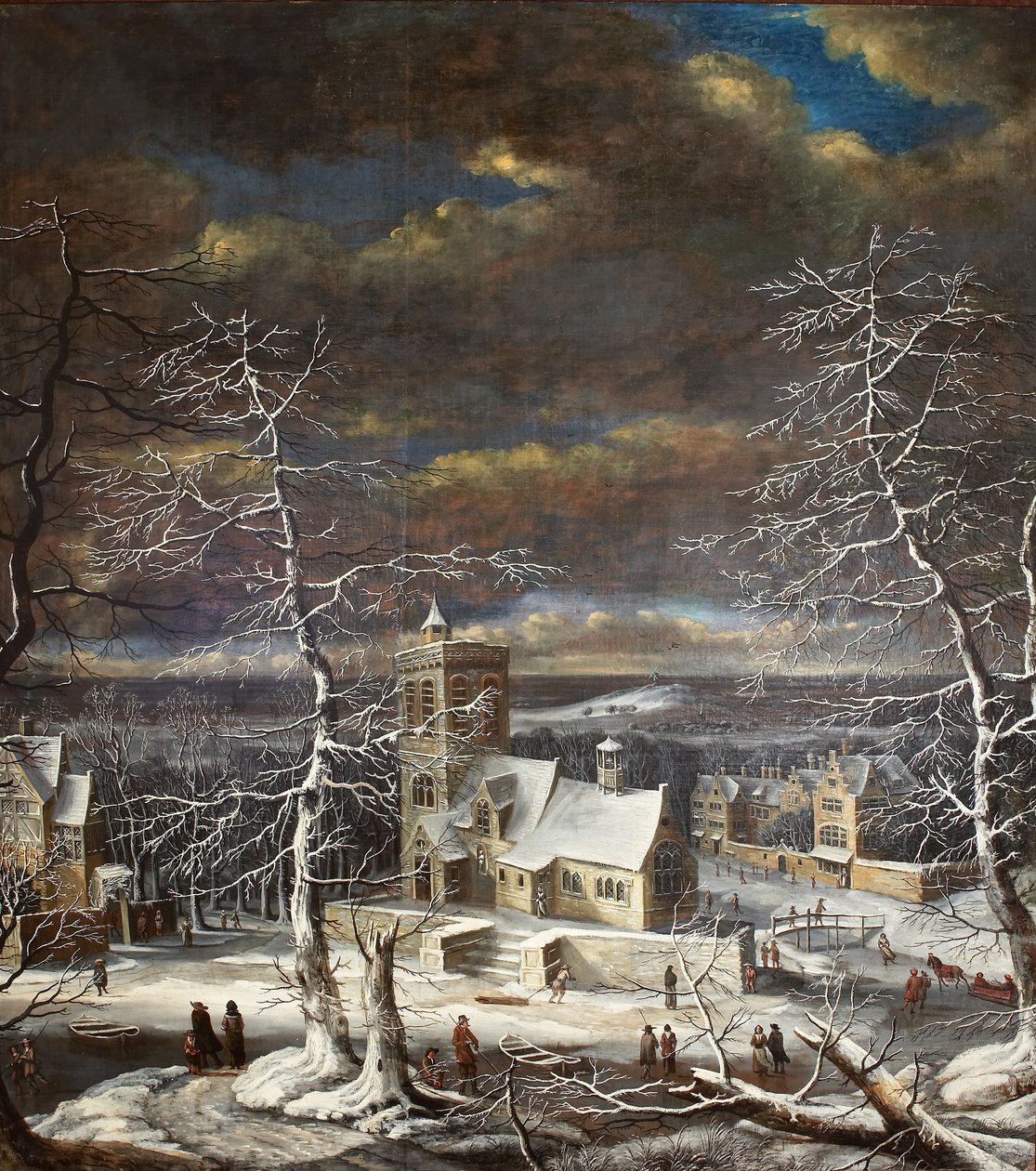 A village in winter in an extensive landscape with figures on the ice (oil on canvas) 作者 杰拉德·范·埃德玛