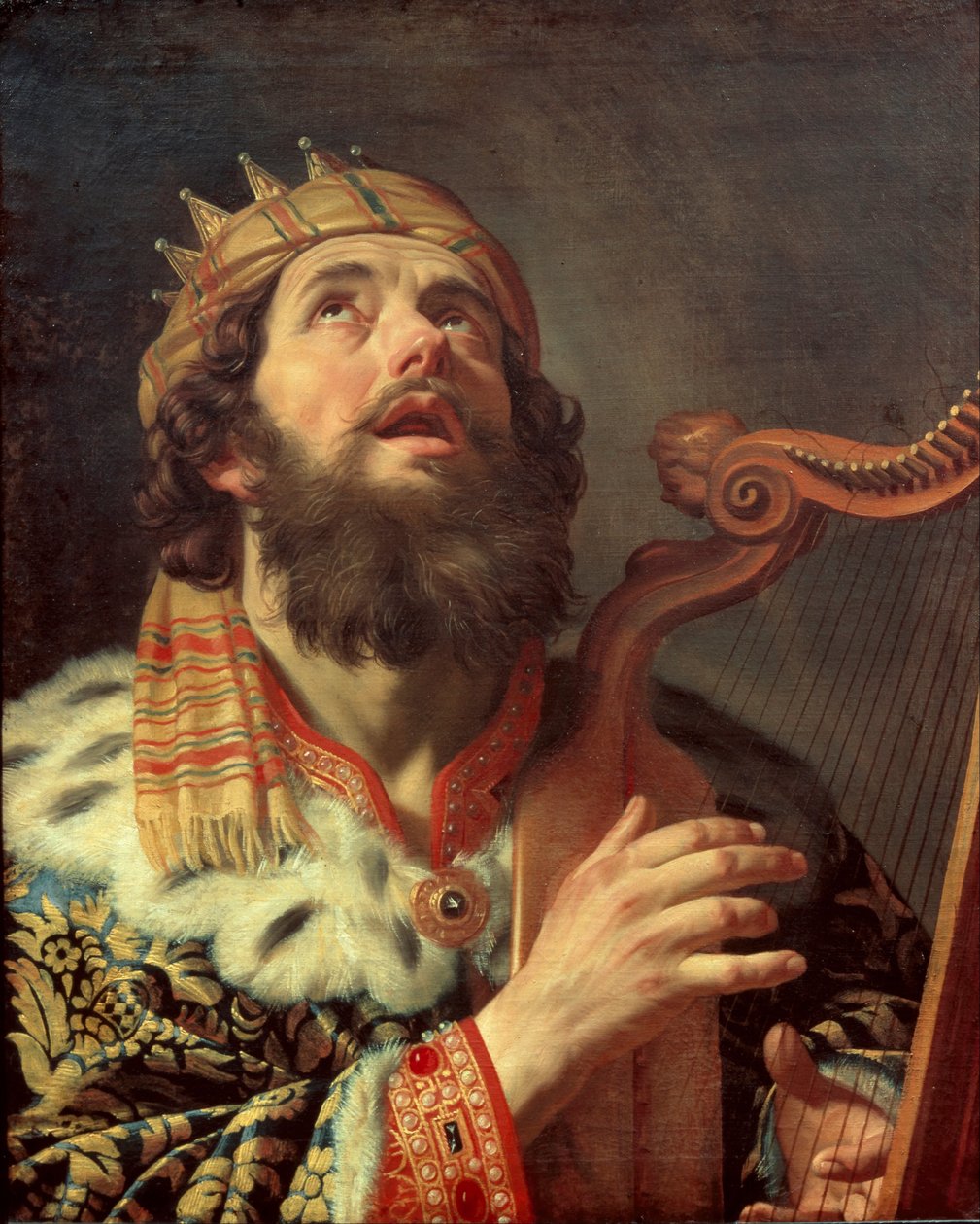 荷兰语: Harpspelende koning David 大卫王弹奏竖琴 作者 杰拉德·范·洪特霍斯特