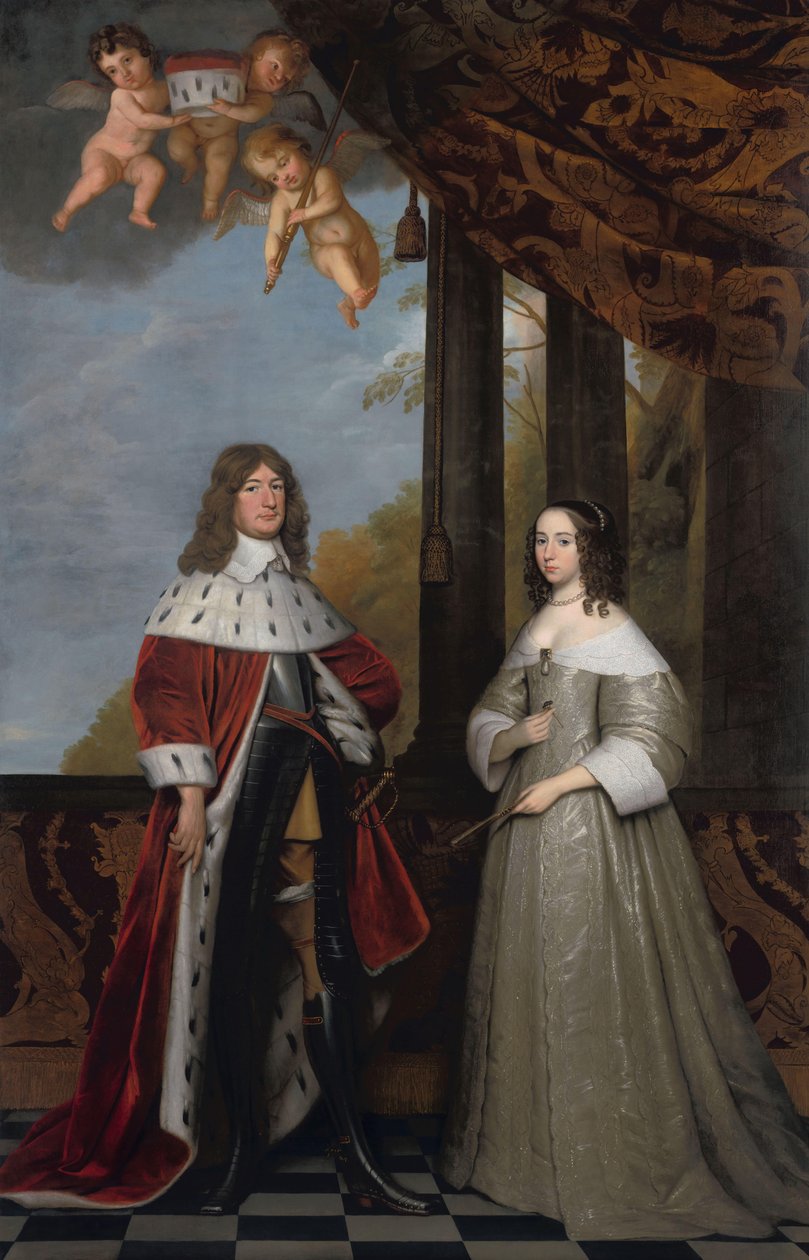 勃兰登堡选帝侯弗里德里希·威廉（Friedrich Wilhelm，1620-88 年）和他的妻子奥兰治拿骚伯爵夫人路易丝·亨利埃特（Louise Henriette，1627-67 年）的肖像 作者 杰拉德·范·洪特霍斯特
