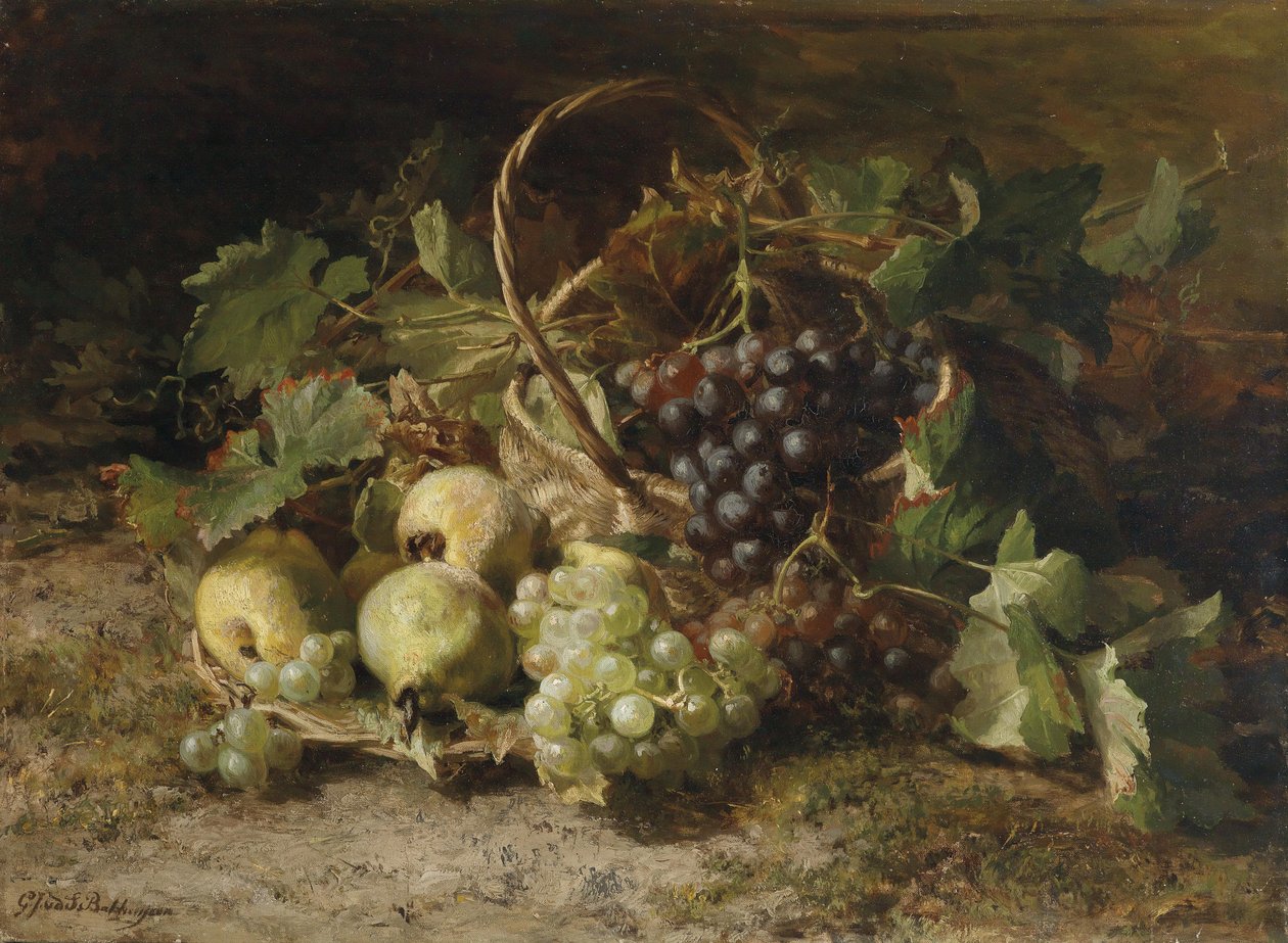 荷兰语: Stilleven met druiven en peren 葡萄和梨的静物画 作者 杰拉迪娜（Gerardina Jacoba）van de Sande Bakhuyzen