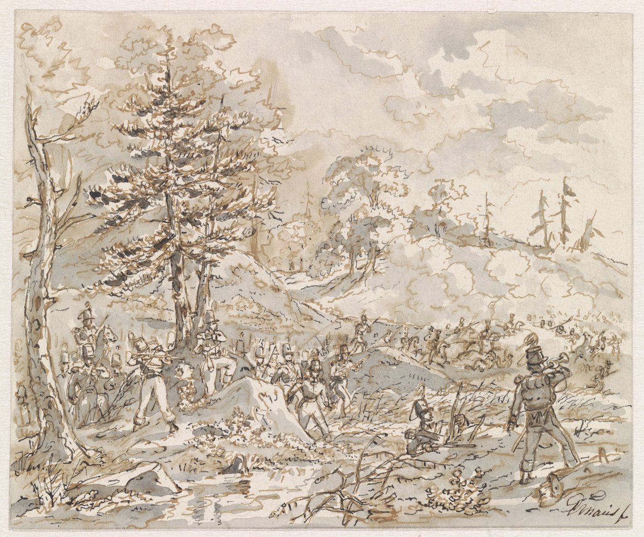 骑兵和步兵在丘陵地貌中的战斗 作者 Gerardus Emaus de Micault