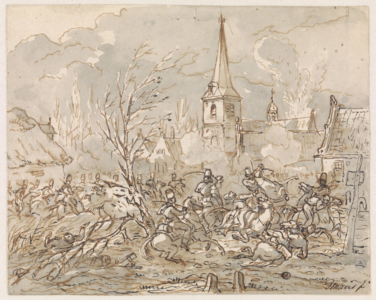骑兵在攻占村庄时厮杀 作者 Gerardus Emaus de Micault