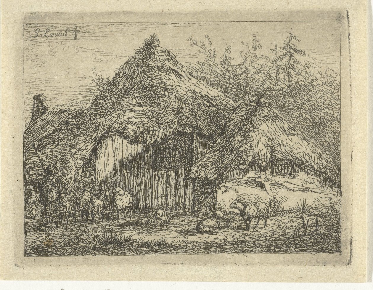 普拉根小屋的牧羊人
羊群 作者 Gerardus Emaus de Micault