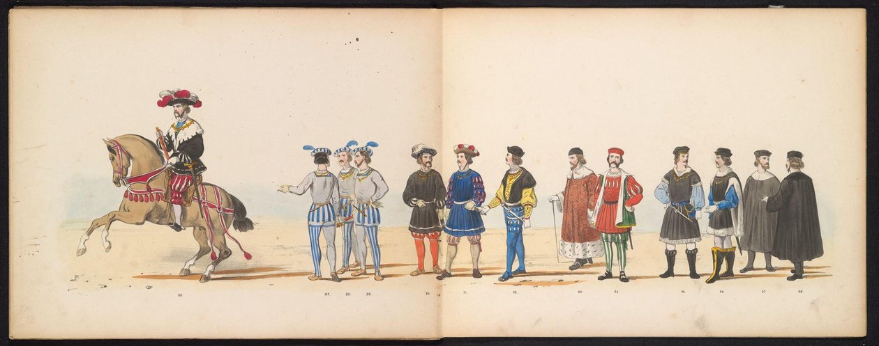 莱顿学生的化装舞会，1855 年（图版 11） 1855 年 6 月 12 日，莱顿学生团成员举行盛装游行，庆祝莱顿胡格学校成立 280 周年，描绘了查理五世进入莱顿大学的情景 作者 杰拉杜斯·约翰内斯·博斯