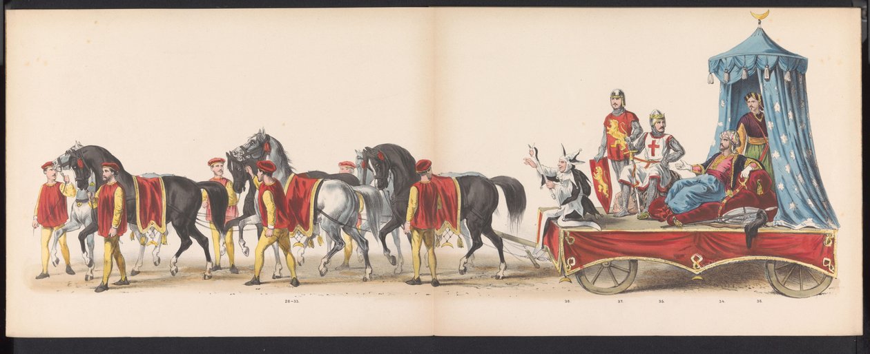 莱顿学生化妆舞会，1870 年（图版 3）
1870 年 6 月 7 日莱顿学生会成员为庆祝莱顿大学建校 295 周年而举行的盛装游行，描绘了 1870 年莱顿之行。 作者 杰拉杜斯·约翰内斯·博斯