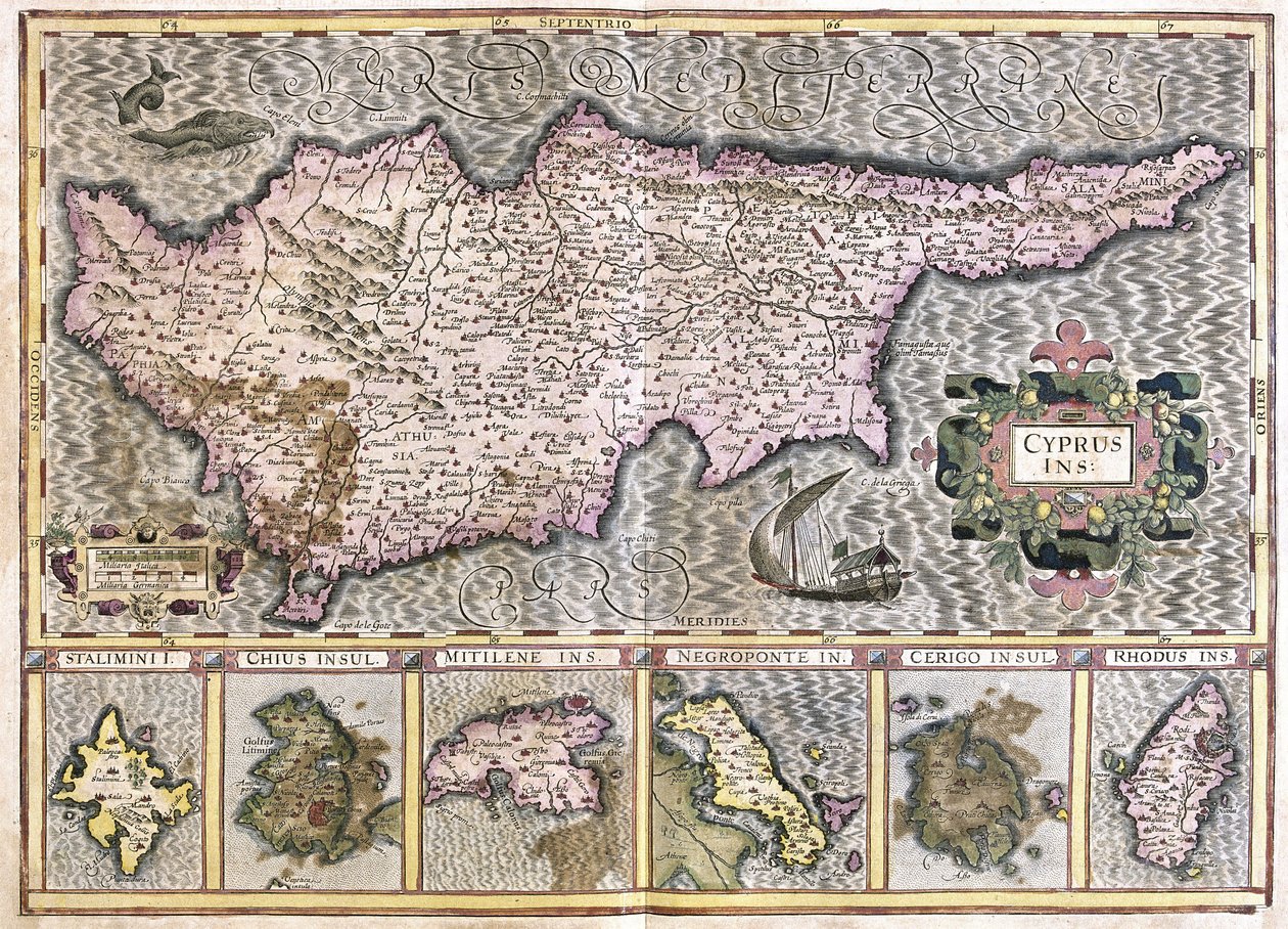 塞浦路斯和Stalimini（Lemnos）群岛、Chios、Mitilene、Negroponte、Cerigo和Rhodus（雕刻）。 作者 杰拉杜斯·墨卡托