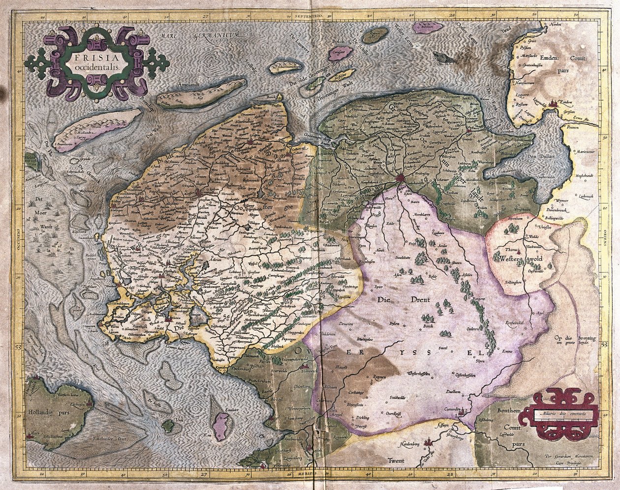 Groningen and Friesland, Netherlands (engraving 作者 杰拉杜斯·墨卡托