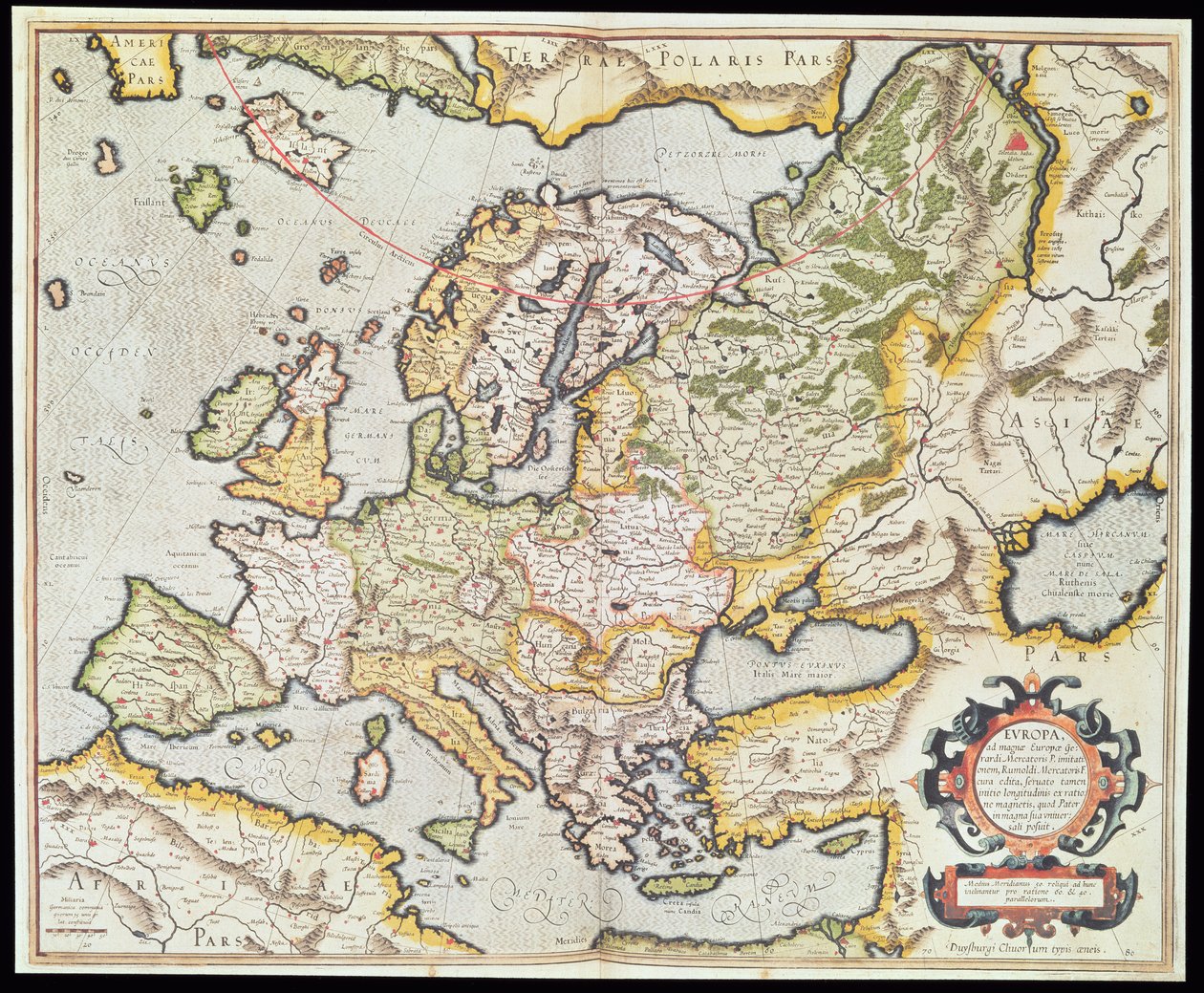欧洲地图，约 1554 年（手绘版画） 作者 杰拉杜斯·墨卡托