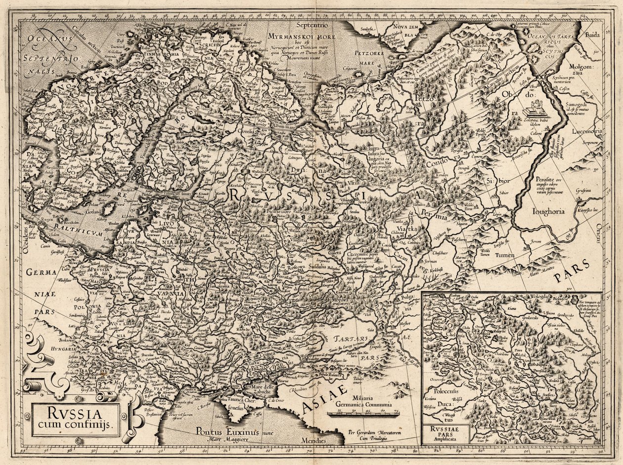 俄罗斯暨Confinijs。俄罗斯地图，1587年。 作者 杰拉杜斯·墨卡托