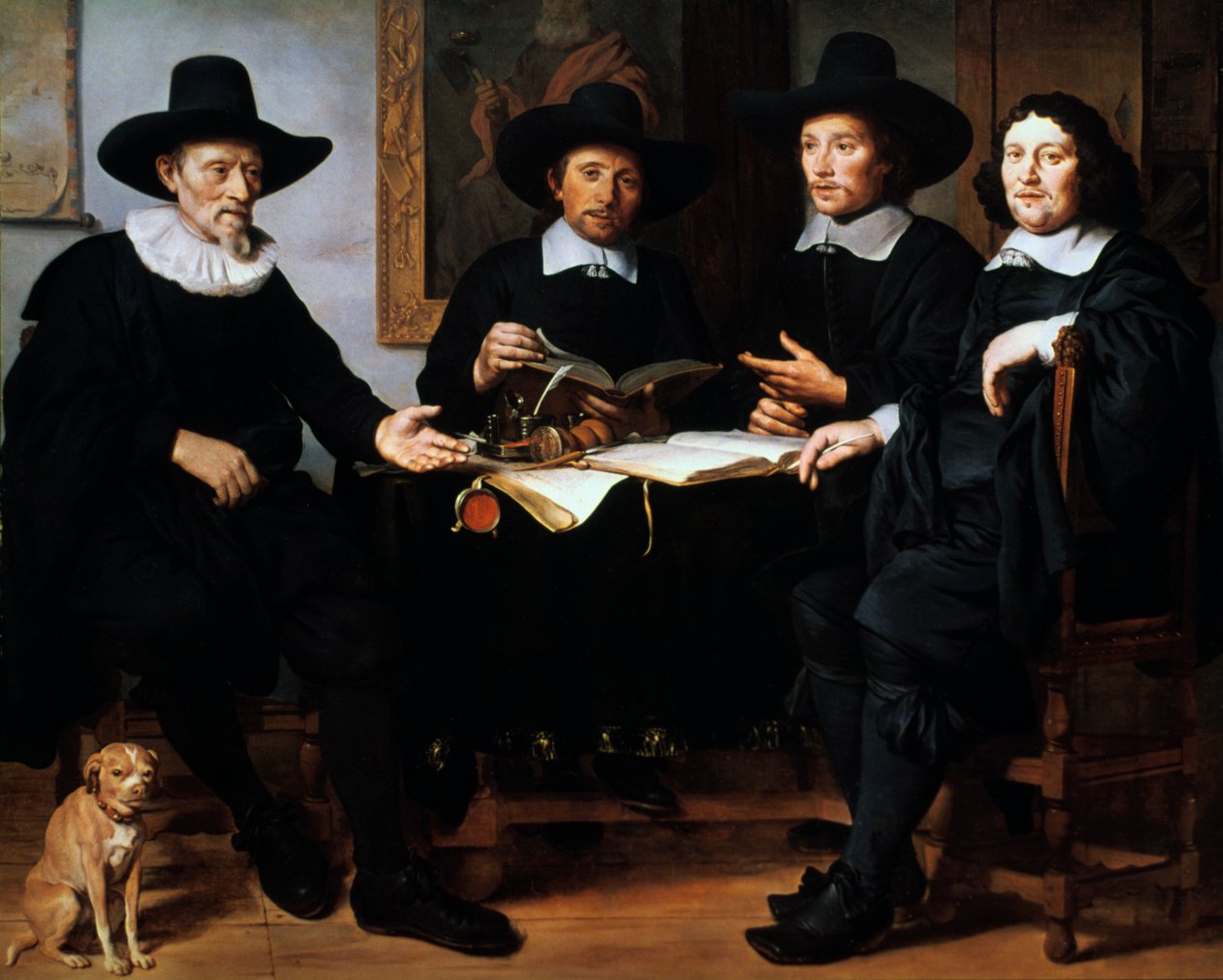阿姆斯特丹库珀和葡萄酒掠夺者协会的四名官员，1657年。 作者 Gerbrand van den Eeckhout