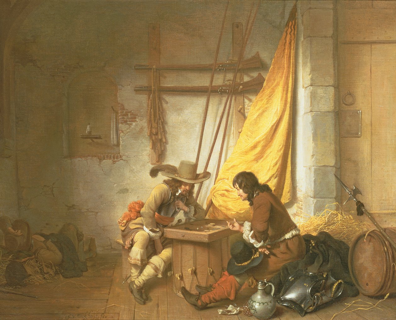 士兵们玩Tric-Trac，1653年 作者 Gerbrand van den Eeckhout