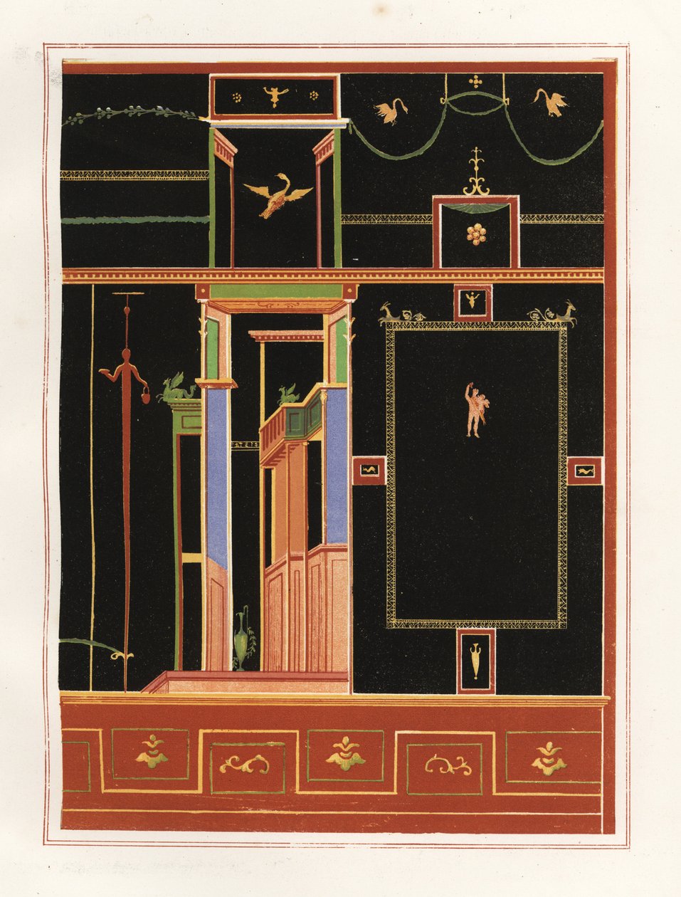 庞贝不明建筑中的壁画。维克多-斯蒂格（Victor Steeger）根据埃米尔-普苏恩（Emile Presuhn，1844-1878 年）的《庞贝最美的画作》中 Geremia Discanno 的插图绘制的彩色石版画，莱比锡 作者 热米娅·迪斯坎诺