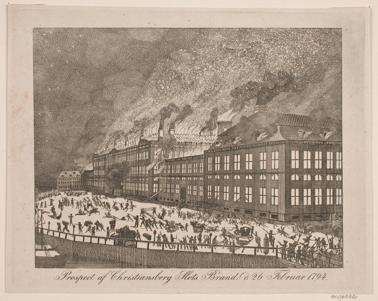 1794 年 2 月 26 日克里斯蒂安堡宫大火的前景 作者 格哈德·路德维格·拉德