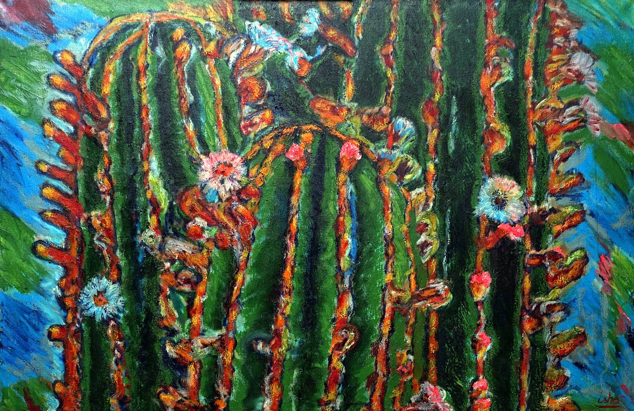 盛开的仙人掌，2013 年（布面油画） 作者 格哈特·伊斯林豪斯