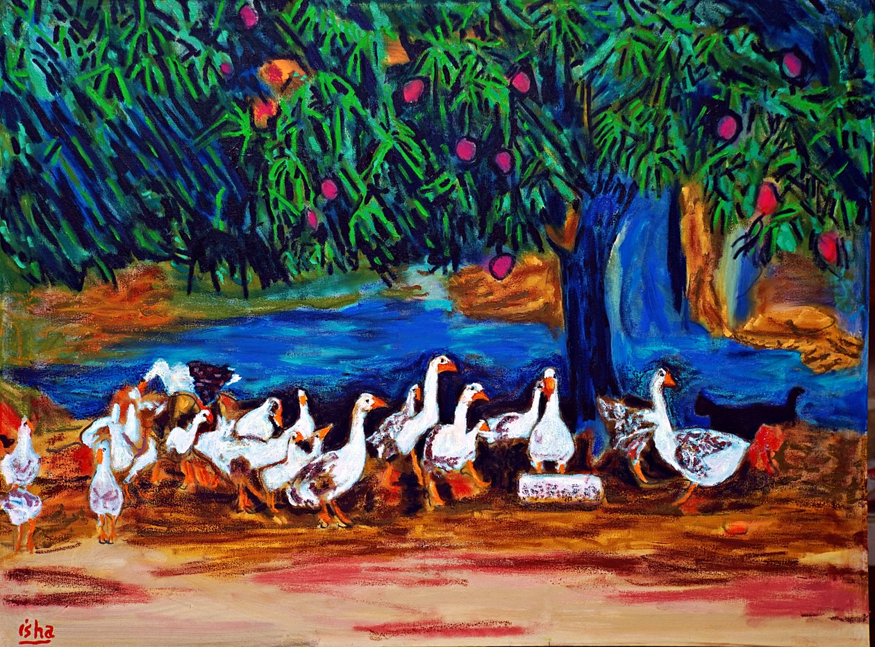 鹅和芒果树》，2019 年（布面油画） 作者 格哈特·伊斯林豪斯