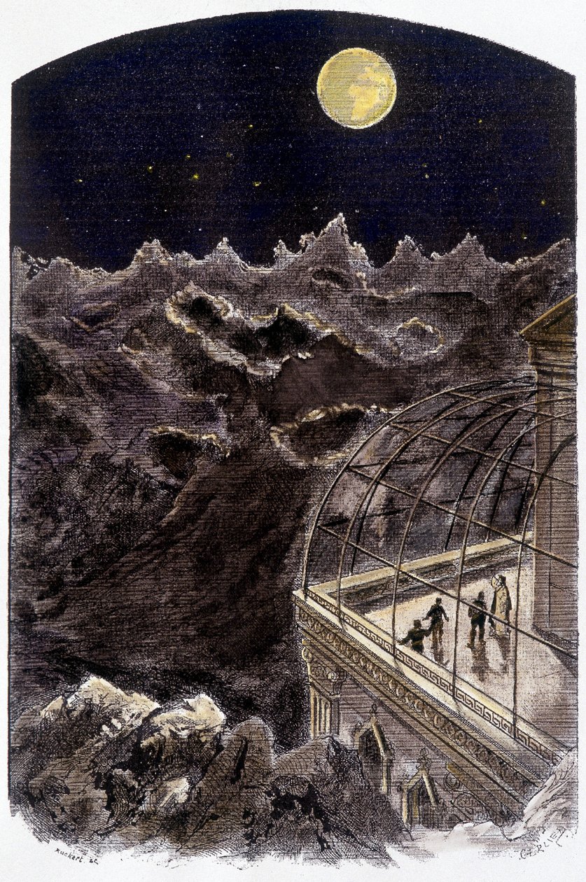 月球上的人在观察地球--Gerlier的插图，见 "Un monde inconnu:2 ans sur la lune"，Pierre de Sélènes，编辑。Flammarion 作者 格里尔格里尔