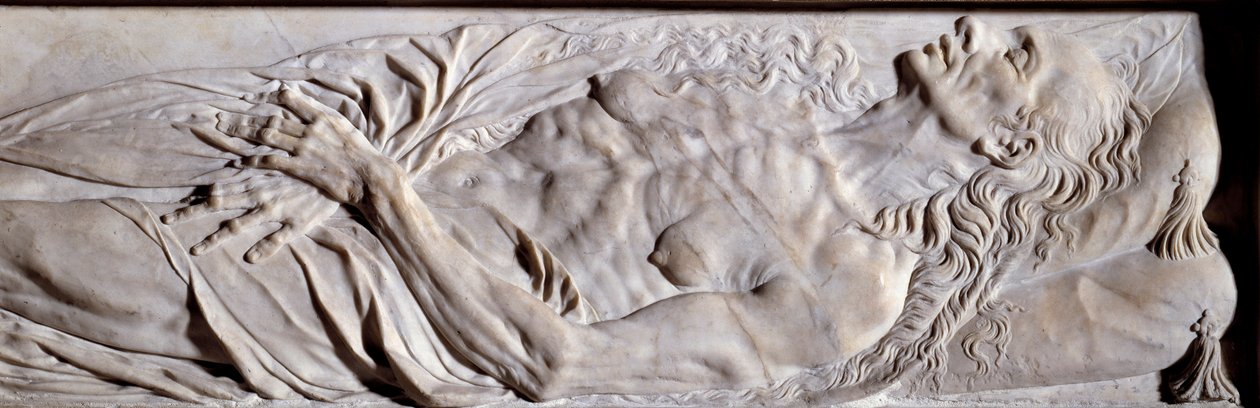 雷内·德·比拉格 (Rene de Birague) 的妻子瓦伦丁·巴尔比亚尼 (Valentine Balbiani)（1518-1572 年）葬礼纪念碑的元素。 大理石浅浮雕 作者 杰曼·皮隆
