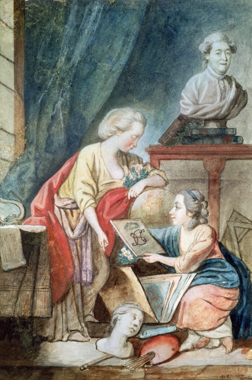 1780年的内尔克家族（粉彩，水粉和纸上写的） 作者 杰曼·内克（Germaine Necker）