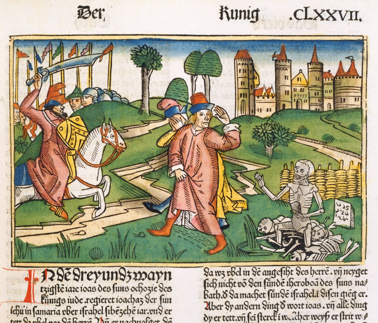 2 Kings 13 21 Elishas坟墓的奇迹，来自纽伦堡圣经（Biblia Sacra Germanaica）（彩色木刻） 作者 德国学校