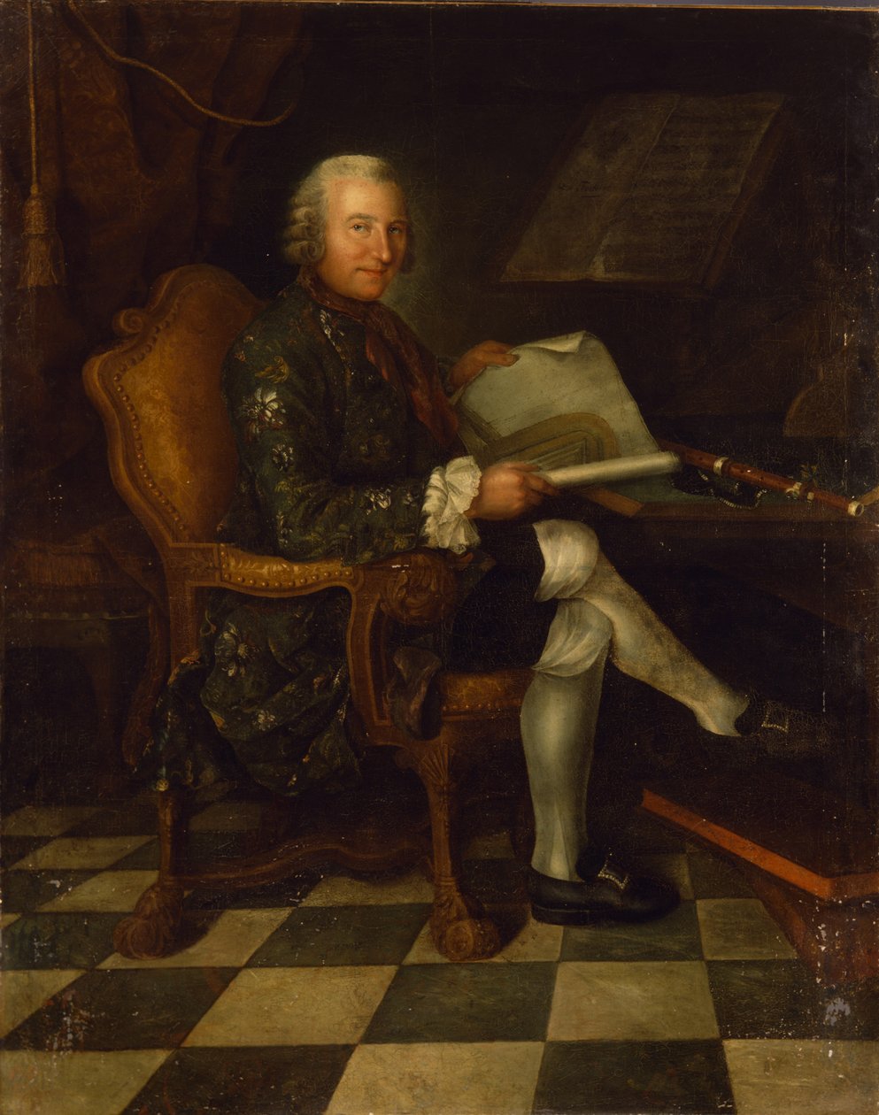 1750年，Isaac Egmont von Chasot在他的办公桌上（与Frederick the Great&39;s Flute） 作者 德国学校