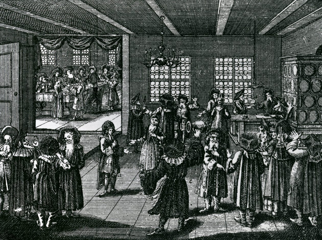 犹太人参与庆祝活动，来自&39;Judisches Ceremoniel&39;，保罗·克里斯蒂安·基什内尔，1726年 作者 德国学校