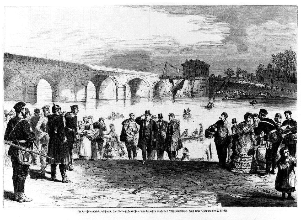 Jules Favre（1809-80）抵达Pont de Sevres，插图来自&39;Illustrierte Zeitung&39;，1870-71 作者 德国学校