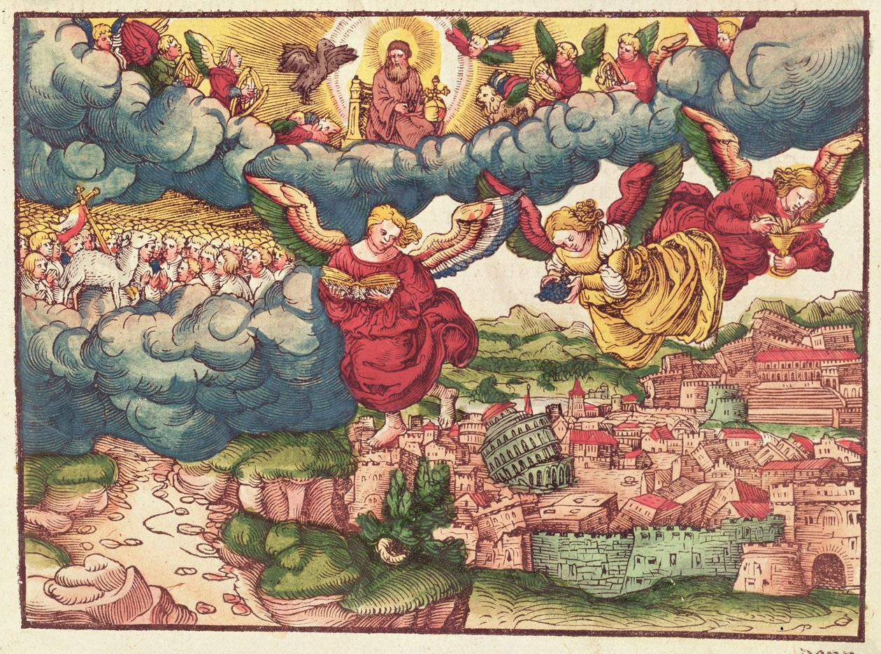 最后的审判，来自路德圣经，1530年（彩色木刻） 作者 德国学校
