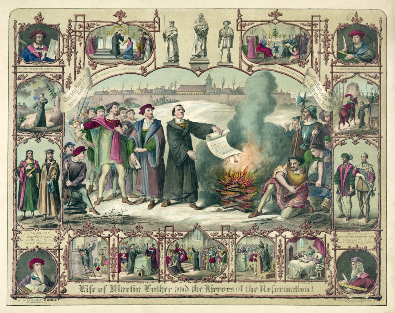 马丁路德的生活和宗教改革的英雄！，酒吧。 1874年（彩色石版画） 作者 德国学校