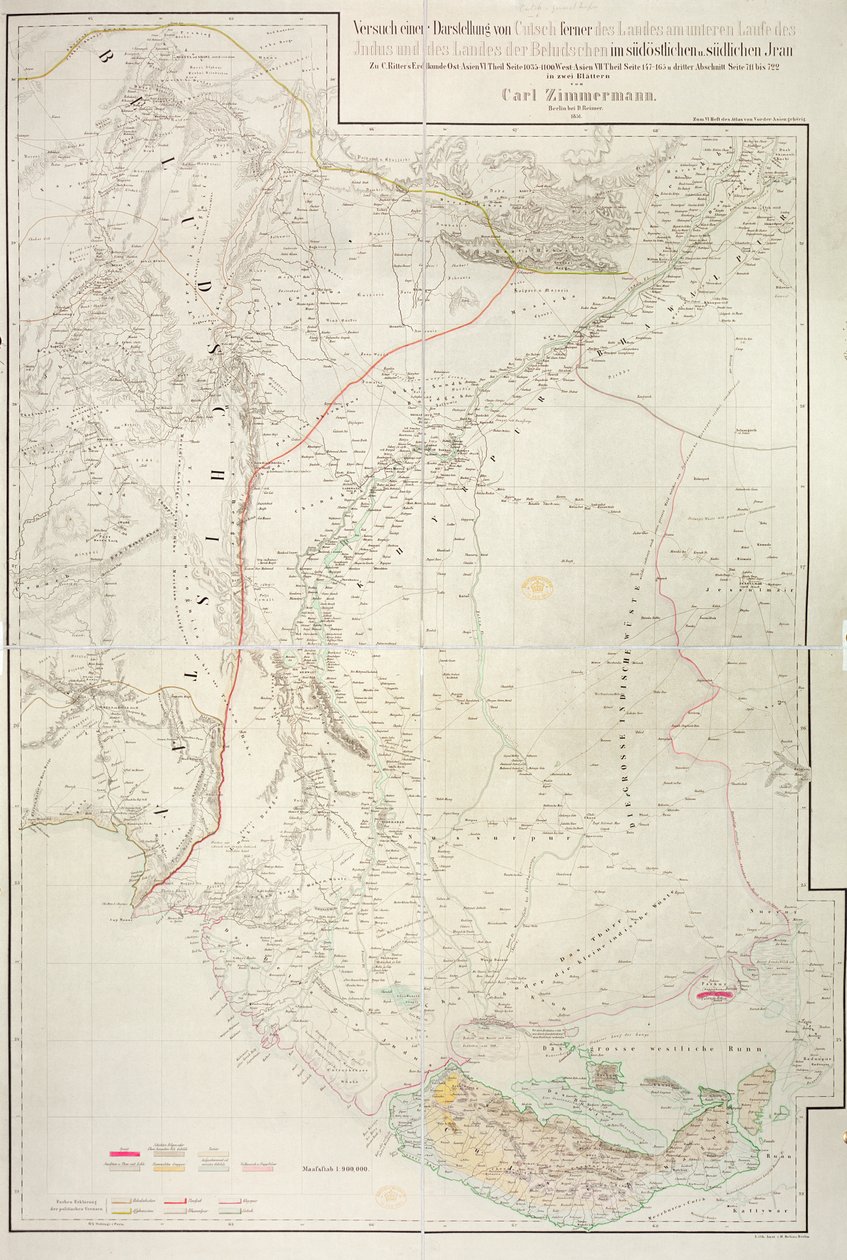1851年，卡尔·齐默尔曼（Carl Zimmerman）的印度Cutch地区及其与邻国俾路支斯坦的边界地图 作者 德国学校