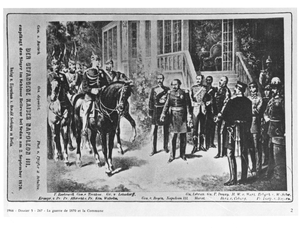 1870年9月2日拿破仑三世（1808-73）和威廉皇帝一世（1797-1888）在轿车附近的贝尔维尤城堡举行会晤 作者 德国学校