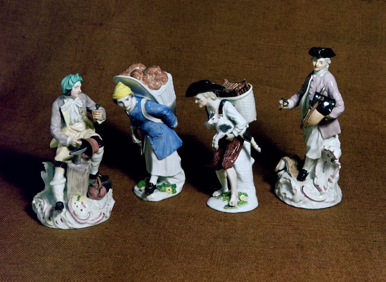 Meissen的数字：鞍山，山羊卖家和铜匠，由Johann Joachim Kandler（1706-75）和Peter Reinicke（1715-68）的面包师模仿，1750（瓷器） 作者 德国学校