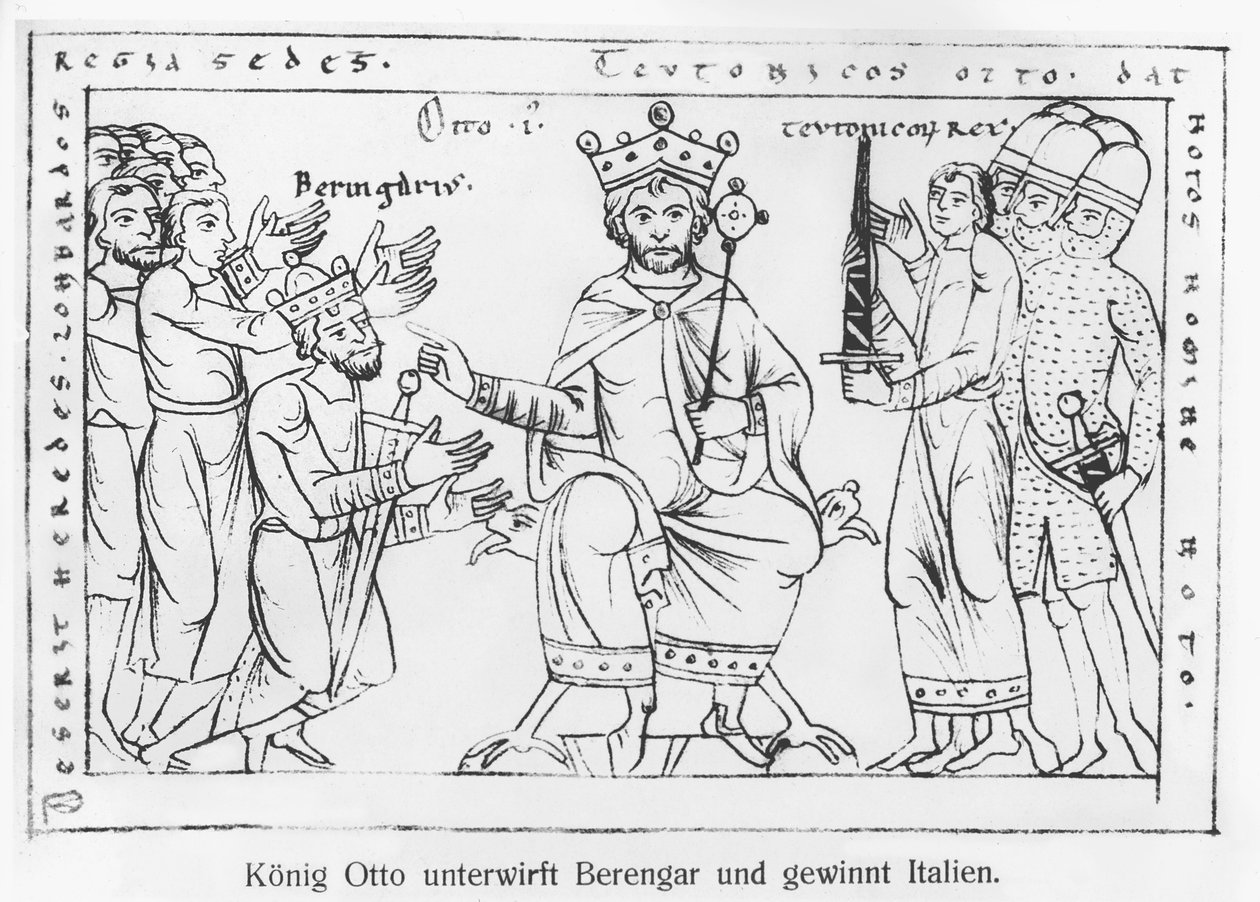 奥托一世（912-73）从&39;Chronique Othonique&39;（传真）提交给Berenger II（900-66）和意大利的胜利 作者 德国学校