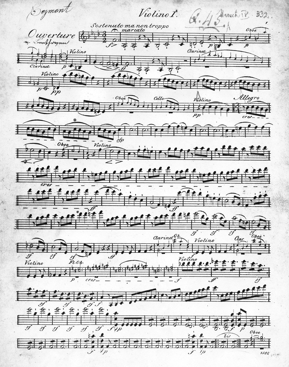 Ludwig van Beethoven写于“埃格蒙特”序曲的乐谱，写于1809-10之间（印刷版） 作者 德国学校