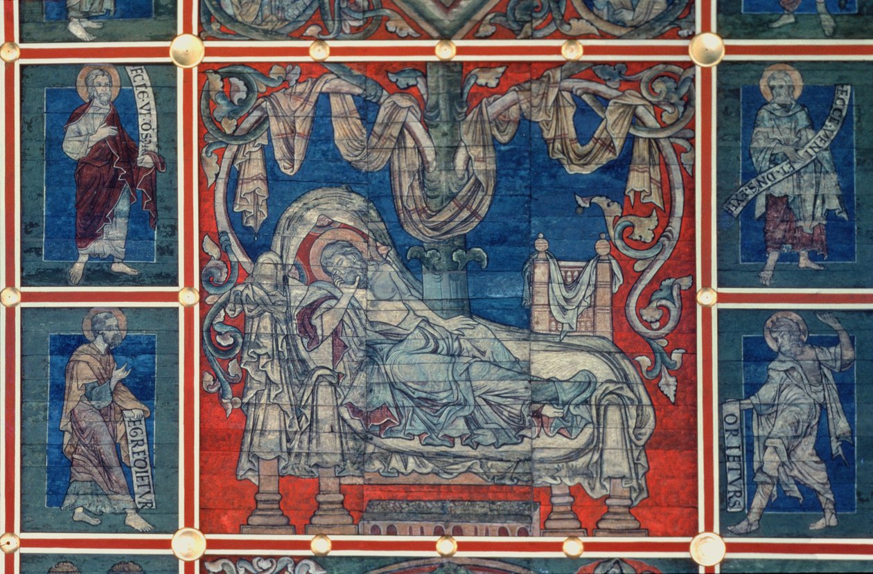 睡觉的杰西，从杰西树上画的天花板，c.1240-50（面板上的蛋彩画）（参见112353和114784） 作者 德国学校