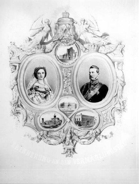 1858年1月25日维多利亚婚礼纪念品，皇家公主（1840-1901）和普鲁士王储弗雷德里克威廉（1831  -  88） 作者 德国学校