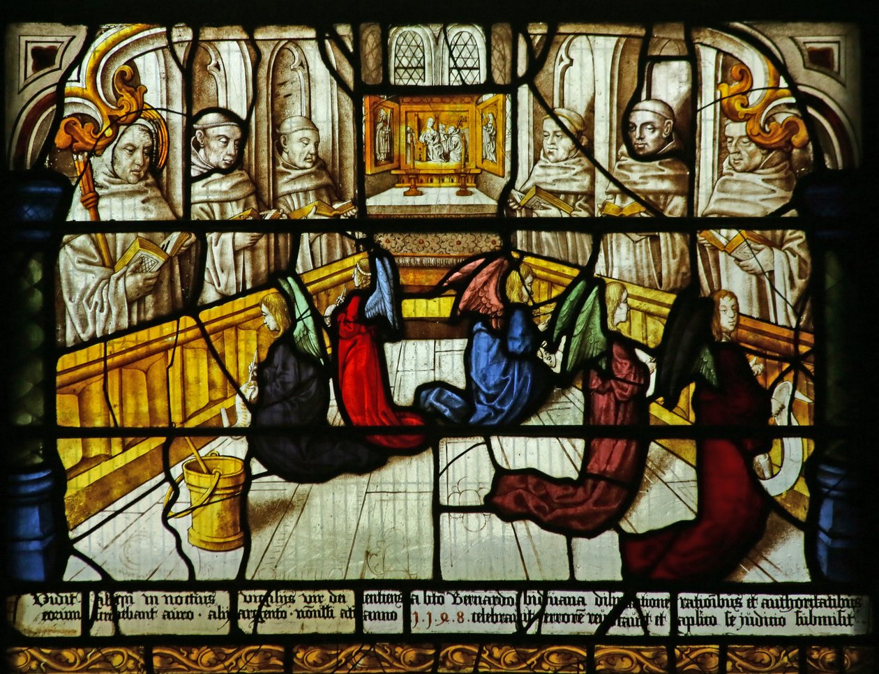 圣伯纳德有一个天使监视僧侣唱歌的愿景，c.1500 作者 德国学校
