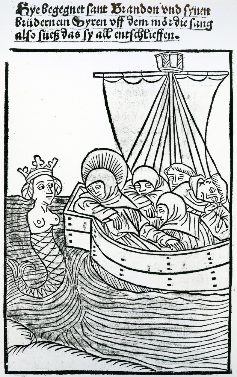St. Brendan和Siren，“圣布伦丹之旅”中的插图，1499年 作者 德国学校