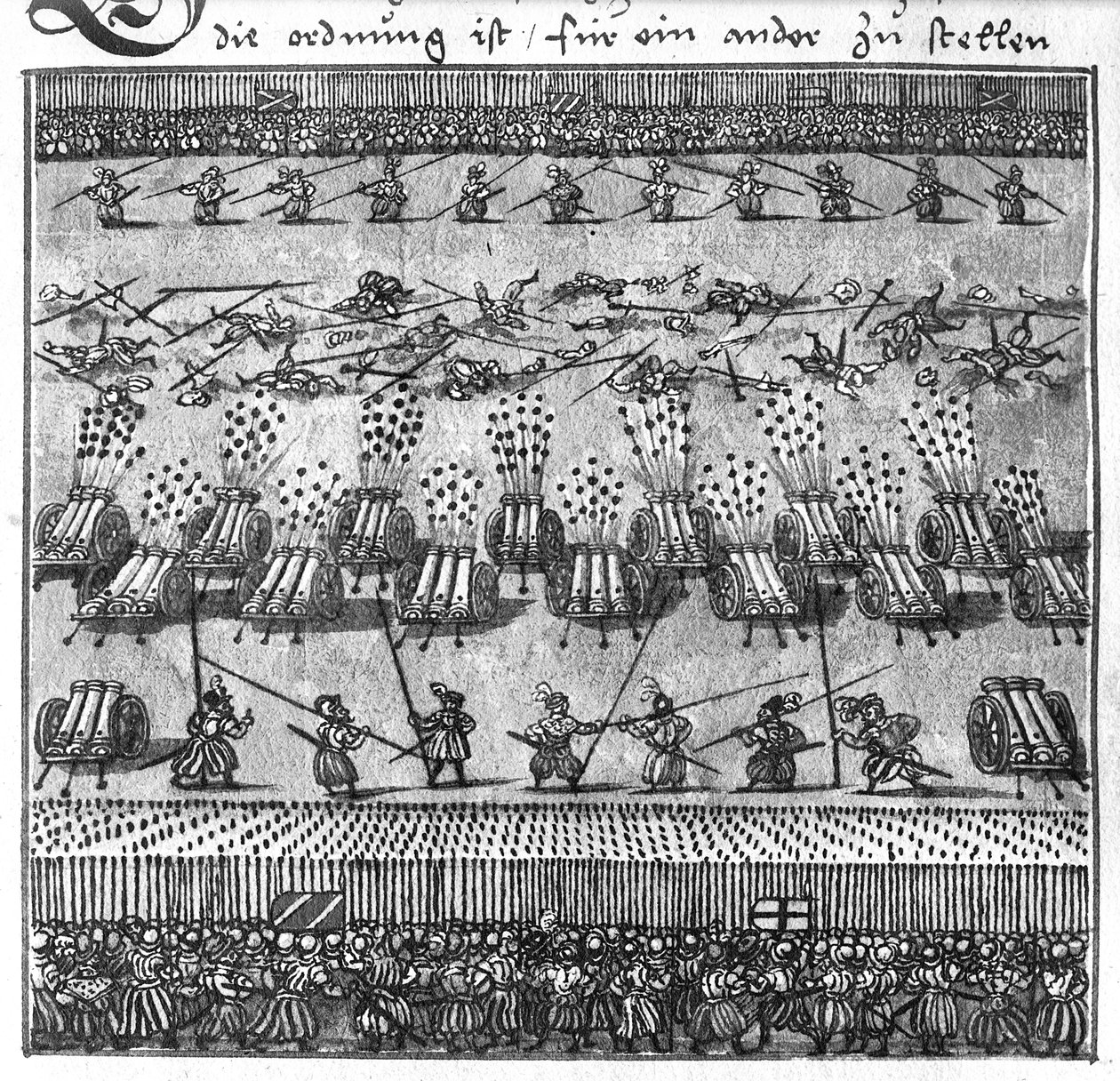 战术的使用：直接射击，来自&39;L&39;Art de l&39;Artillerie&39;的插图，由Wolff de Senftenberg，16世纪晚期（铅笔和纸上的wc） 作者 德国学校
