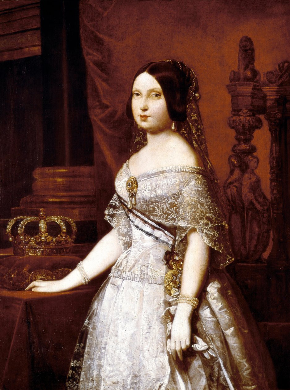 西班牙女王伊莎贝拉二世（1830-1904）的肖像，西班牙女王。 德国埃尔南德斯·阿莫雷斯 (1823-1894) 的绘画 作者 德国人埃尔南德斯·爱茉莉