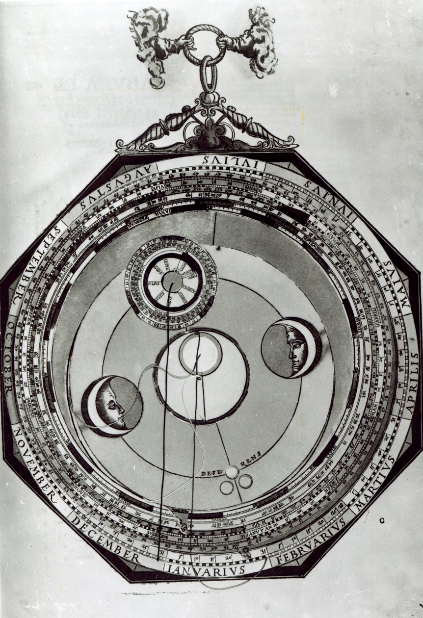 一个Volvelle，可能显示月亮的周期，在Astenomicon Caesareum的插图后由Petrus Apianus，1540 作者 德国学校