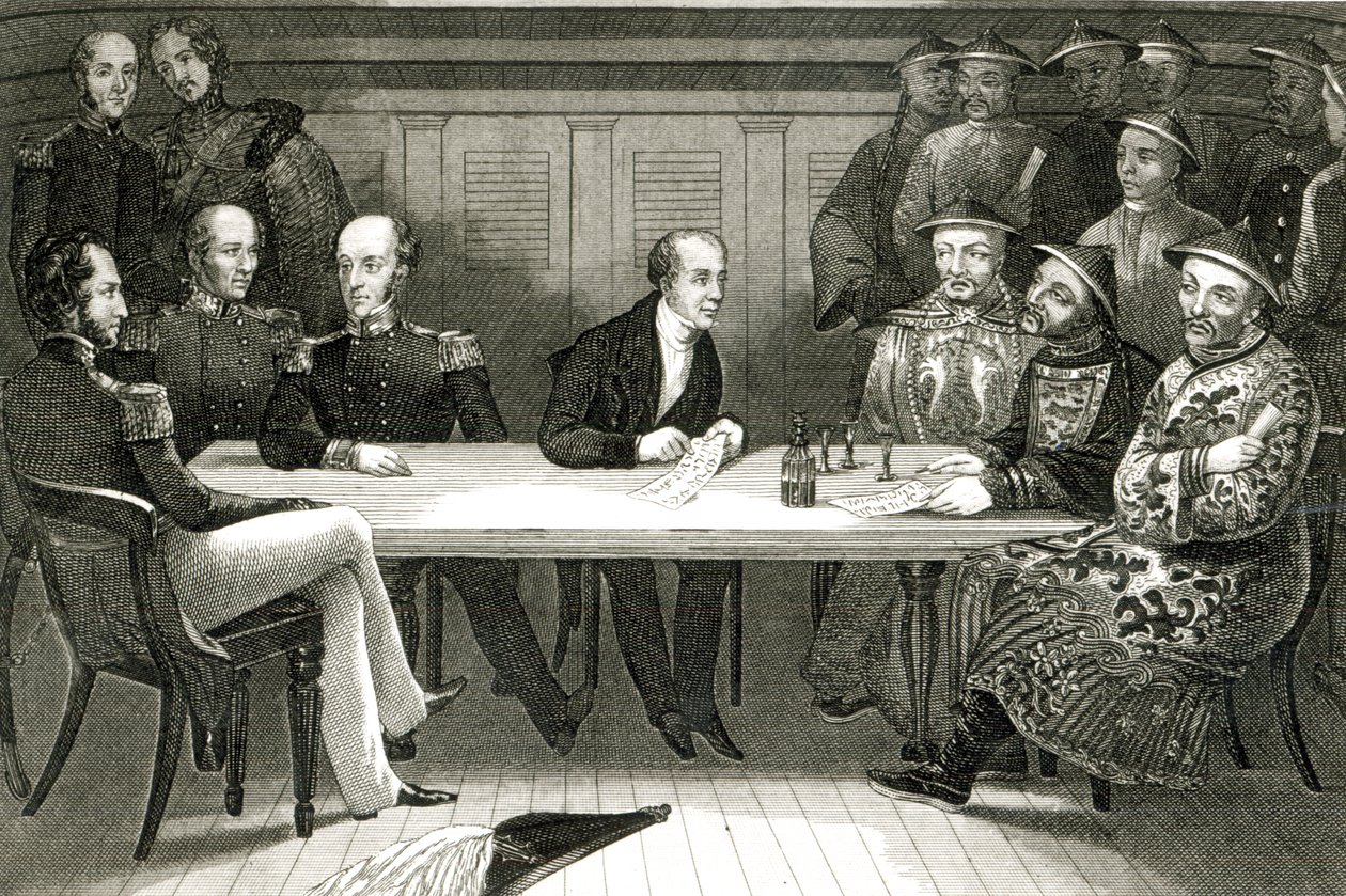1841年7月4日在HMS Wellesley登上中国官员Bremod和Chang之间的Chusan会议 作者 德国学校