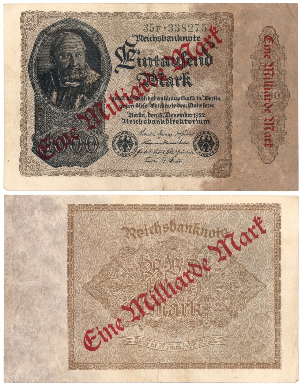 一张十亿大关的钞票，1922年 作者 德国学校