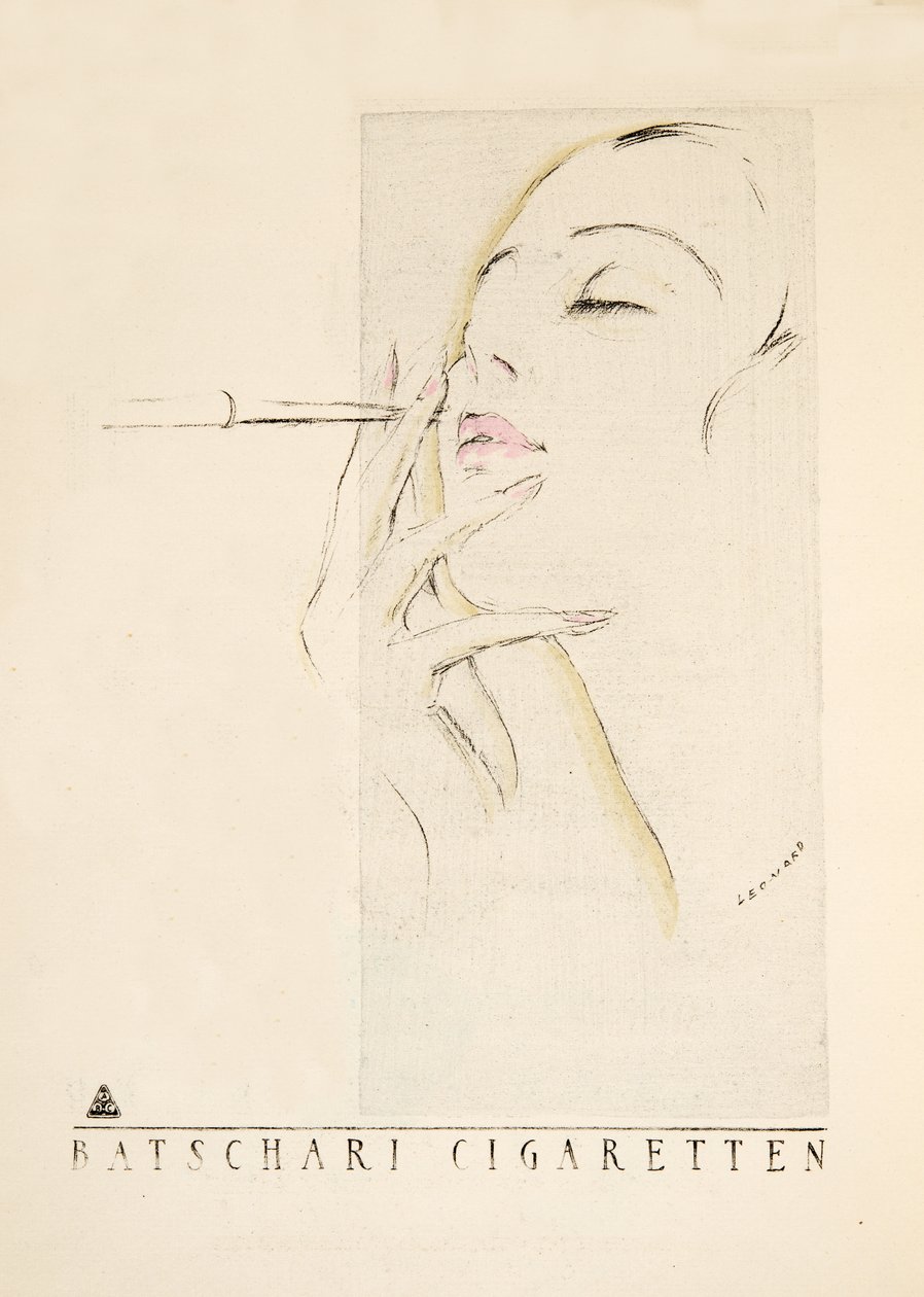 Batschari Cigaretten "广告，选自《Styl》，1922 年出版（pochoir 印刷品） 作者 德国学校