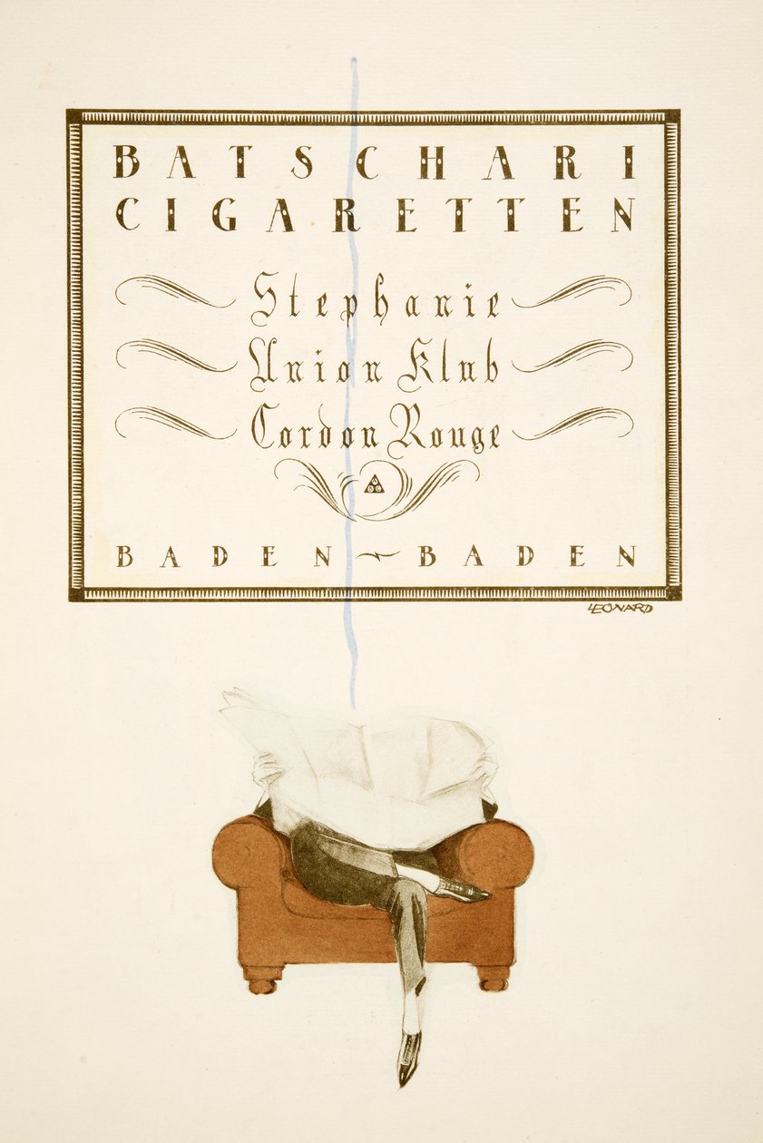Batschari Cigaretten "广告，选自《Styl》，1922 年出版（pochoir 印刷品） 作者 德国学校