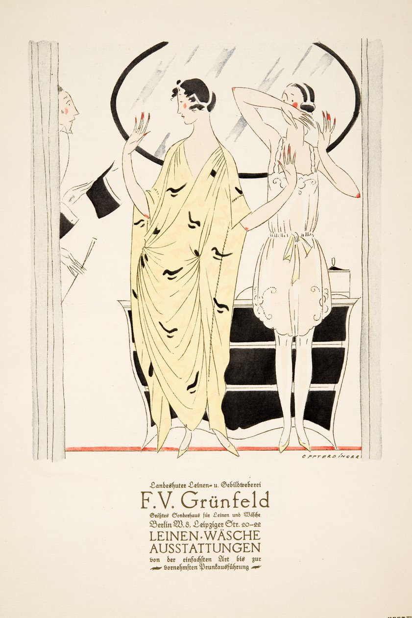 F.V. Grunfeld "广告，摘自《Styl》，1922 年出版（pochoir 印刷品） 作者 德国学校
