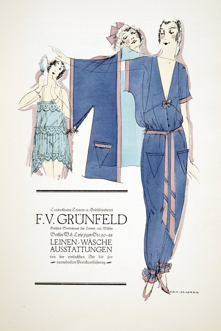 “F.V. Grunfeld”的广告，来自 Styl，1922 年出版（pochoir 印刷品） 作者 德国学校