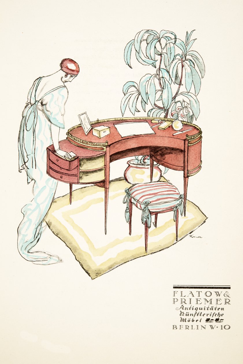 Flatow  Priemer 古董店广告，摘自《Styl》，1922 年出版（pochoir 印刷品） 作者 德国学校