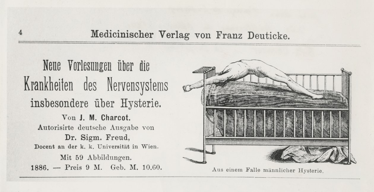 “关于神经系统疾病，特别是癔病的新讲座，J.M. Charcot，西格蒙德弗洛伊德翻译”的广告，来自“失语症：批判性研究” 作者 德国学校