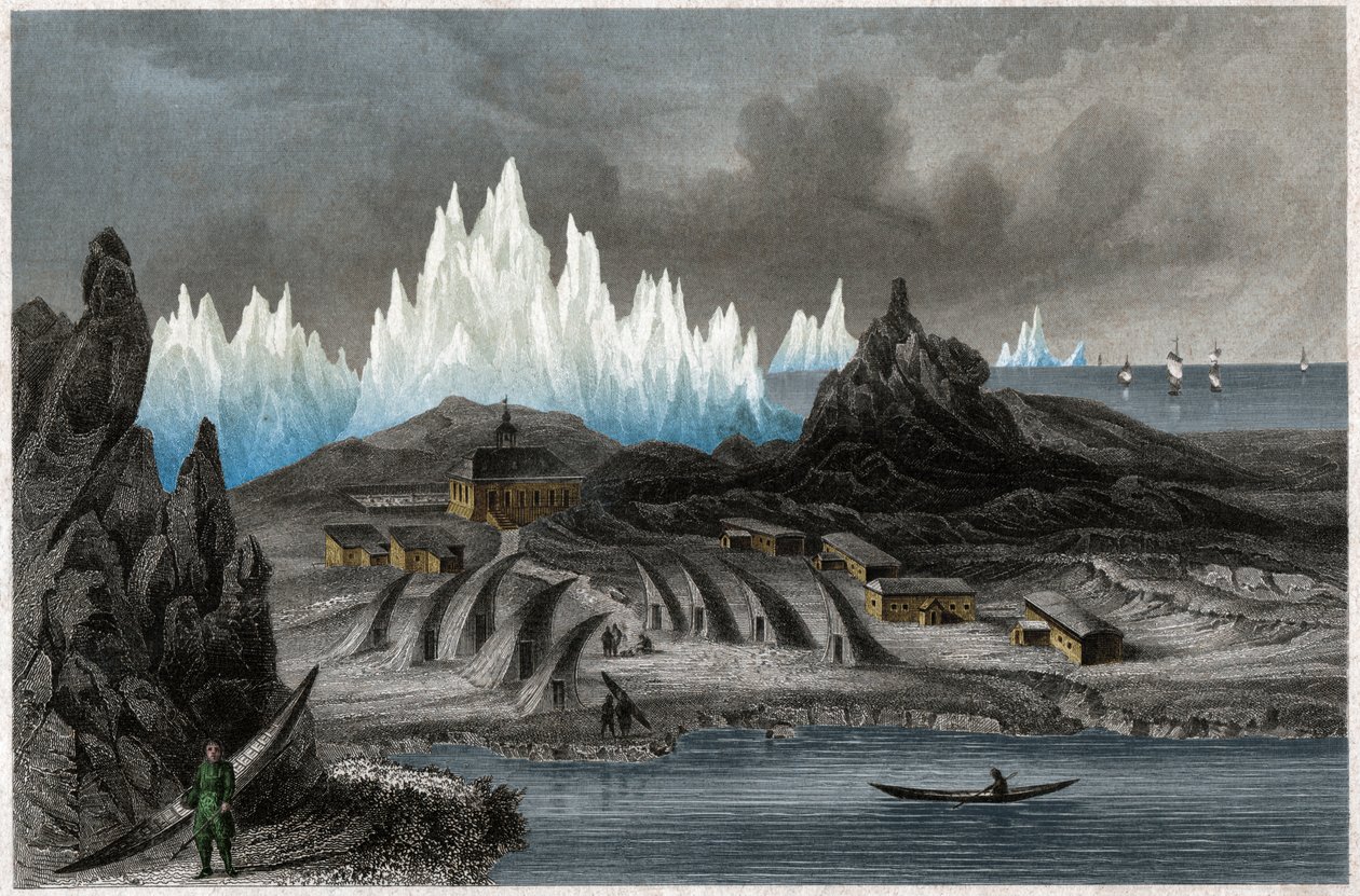 阿库纳特，格陵兰。 （雕刻，约 1850 年） 作者 德国学校