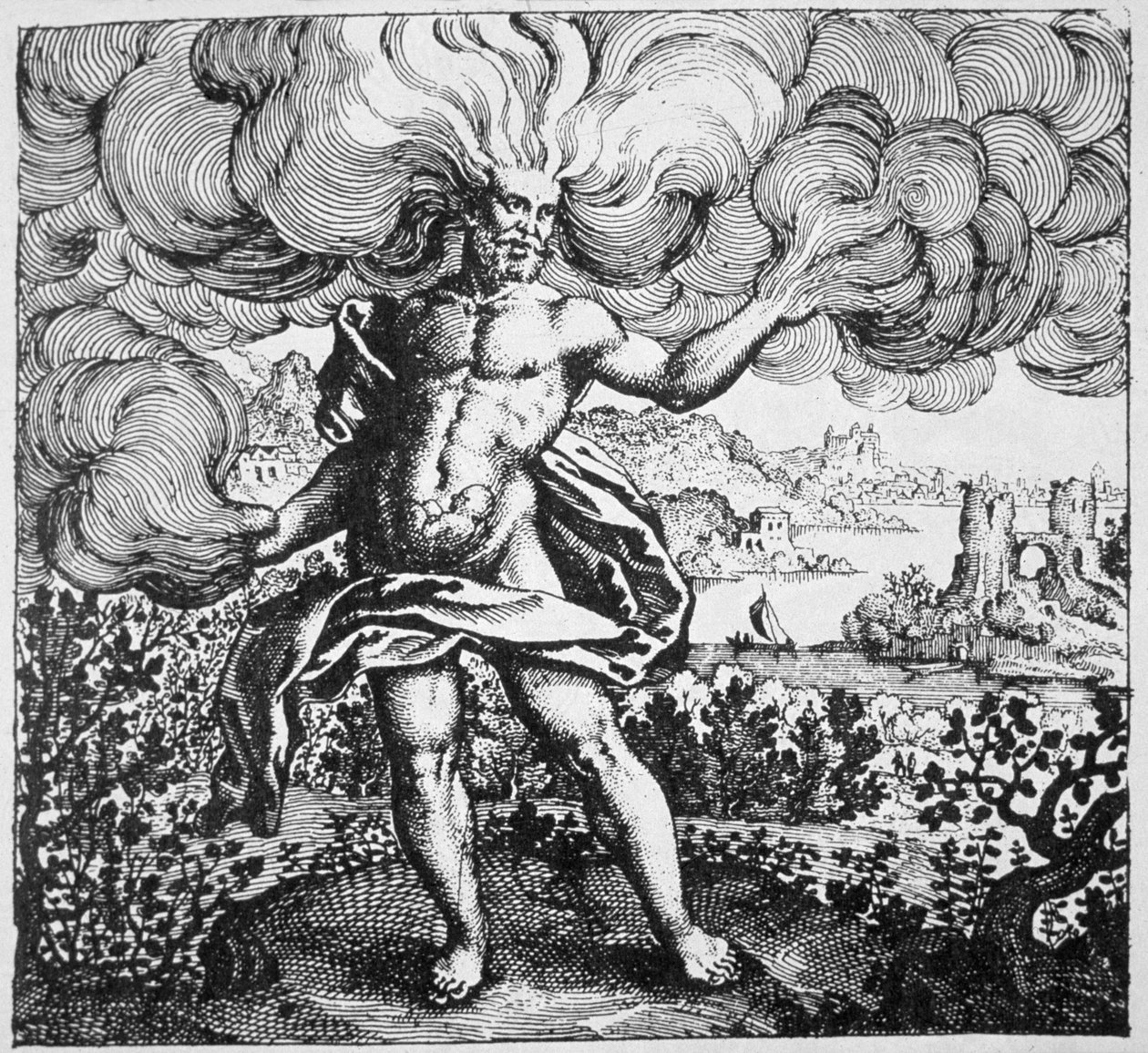 Alchemical Allegory：风在他的身体中传播，由Michael Majer（1687年）的Srutinium Chumicum在19世纪后期出版的魔术史中进行了说明 作者 德国学校